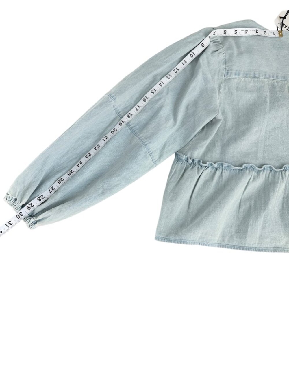 Velvet Heart Cotton Tie Front Peplum Shirt Puff Sleeve Chambray NWT M - Picture 7 of 8